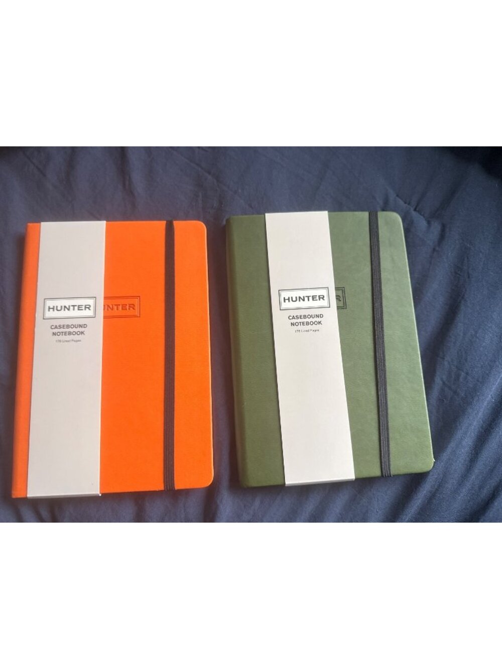 Hunter Hardcover Casebound Notebooks Elastic Band in Orange & Green lot 2 New